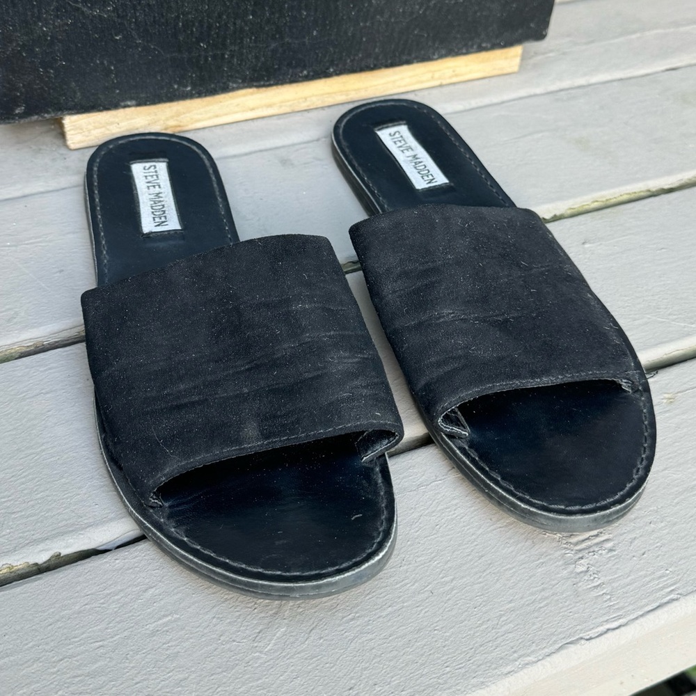 Steve Madden black slip sandals, size 7.5